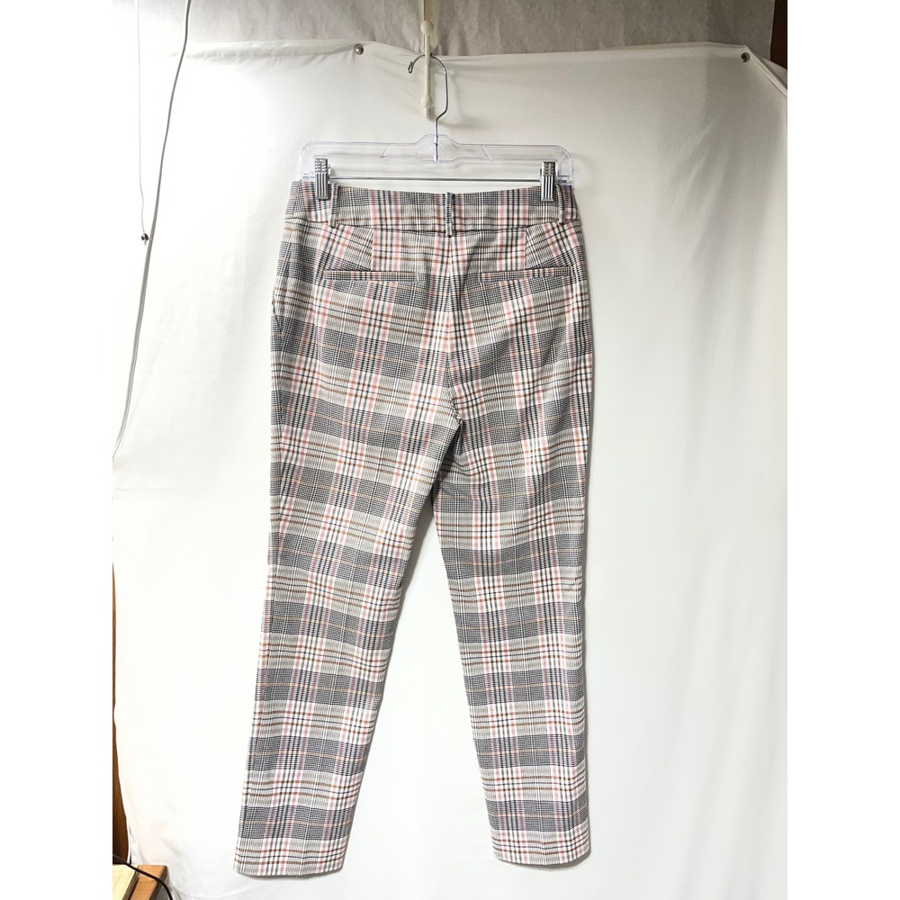 Loft Womens 2‎ Piece Set Burgundy Clip Dot Ruffle Blouse & Plaid Slim Pants 2 S - Picture 5 of 6